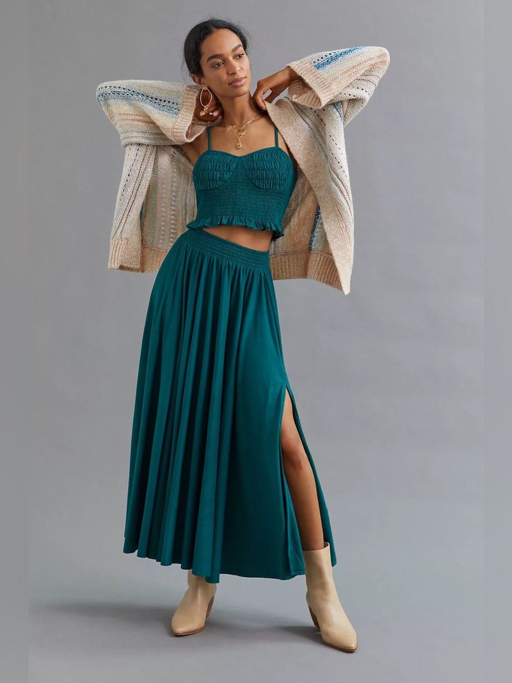 Anthropologie Smocked Skirt Set L